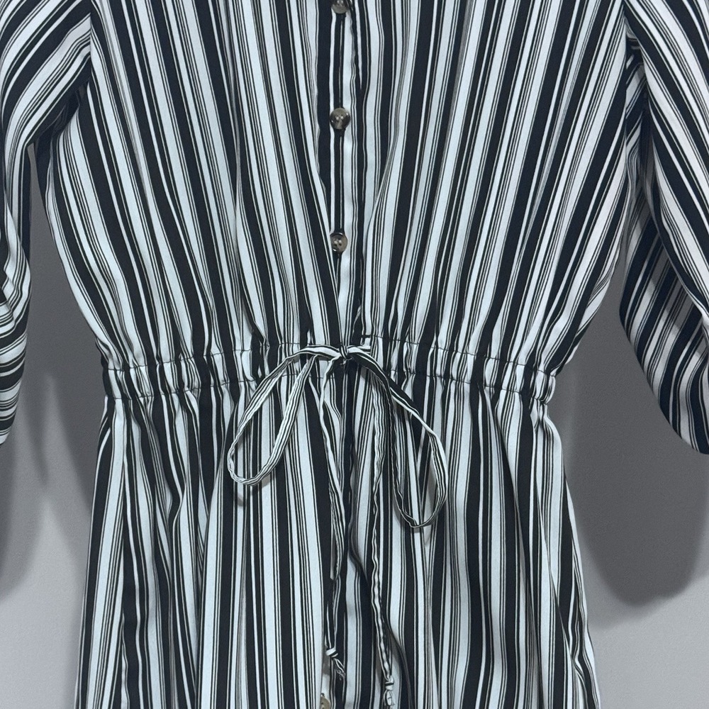 New Glory Women's Black  White Striped Long 3/4 Sleeve Blouse Dress Size Large - Picture 3 of 7